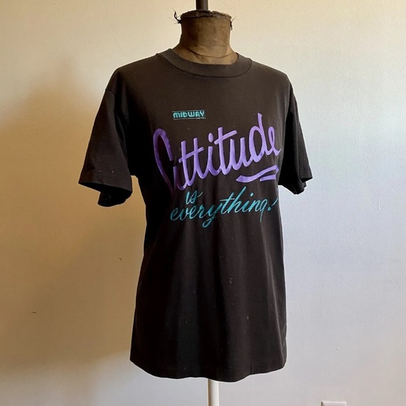 Vintage 90s Black Attitude Is Everything Midway Hotel T Shirt by Best size L - Picture 2 of 9